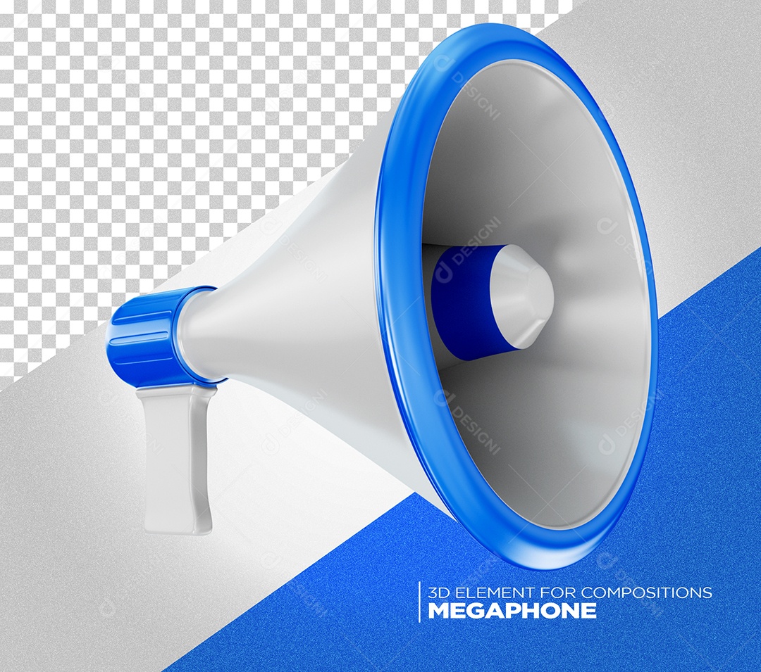 Megafone Azul e Branco Elemento 3D para Composição PSD
