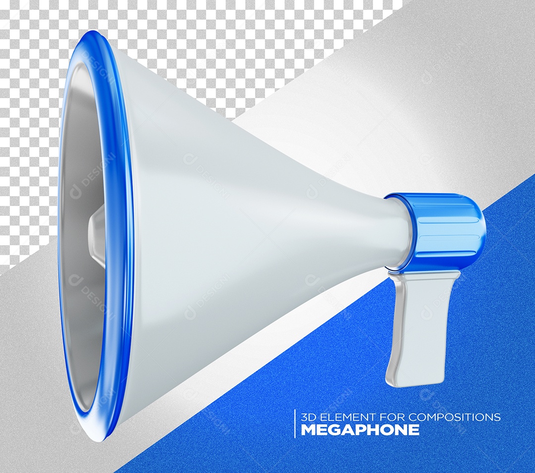Megafone Azul e Branco Elemento 3D para Composição PSD