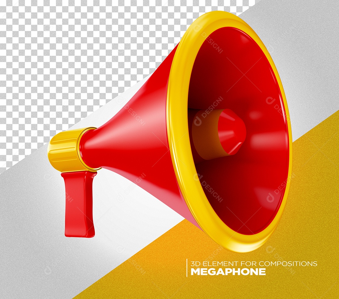 Megafone Vermelho e Amarelo Elemento 3D para Composição PSD