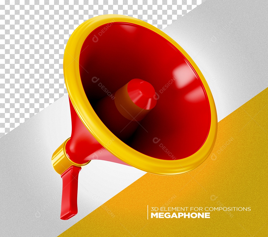 Megafone Vermelho e Amarelo Elemento 3D para Composição PSD