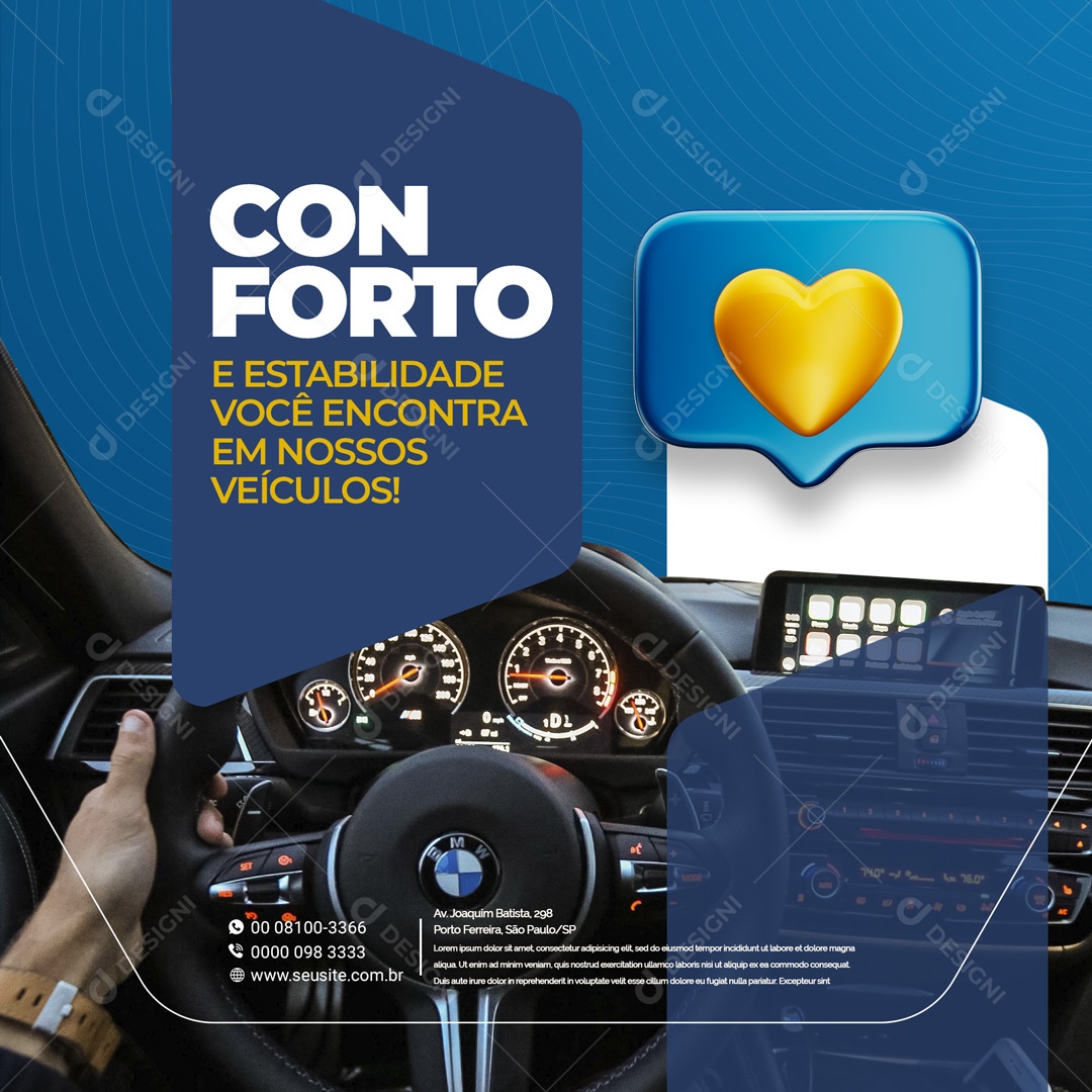 Conforto e Estabilidade Locadora de Veículos Social Media PSD Editável