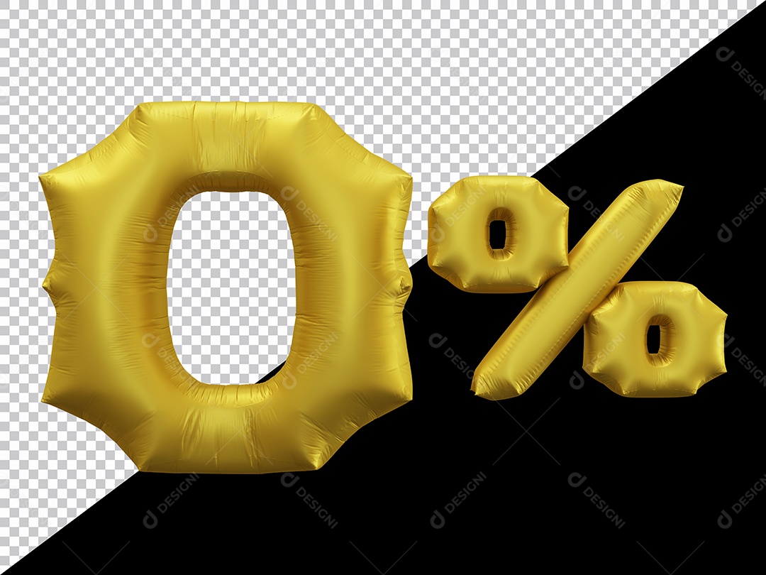 Balão 3D Número 0% por cento Dourado Elemento Para composição PSD
