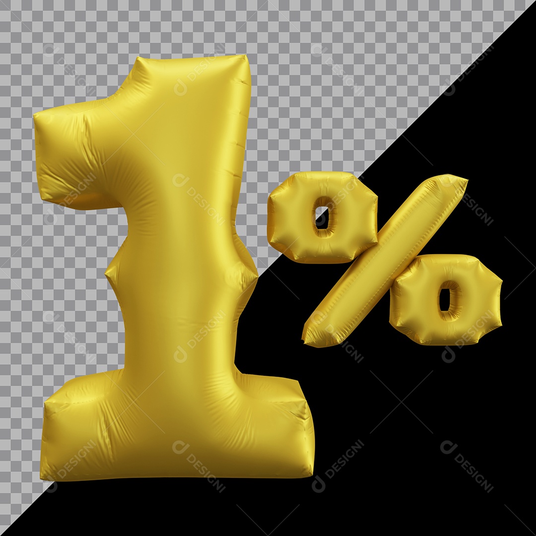 Balão 3D Número 1% por cento Dourado Elemento Para composição PSD