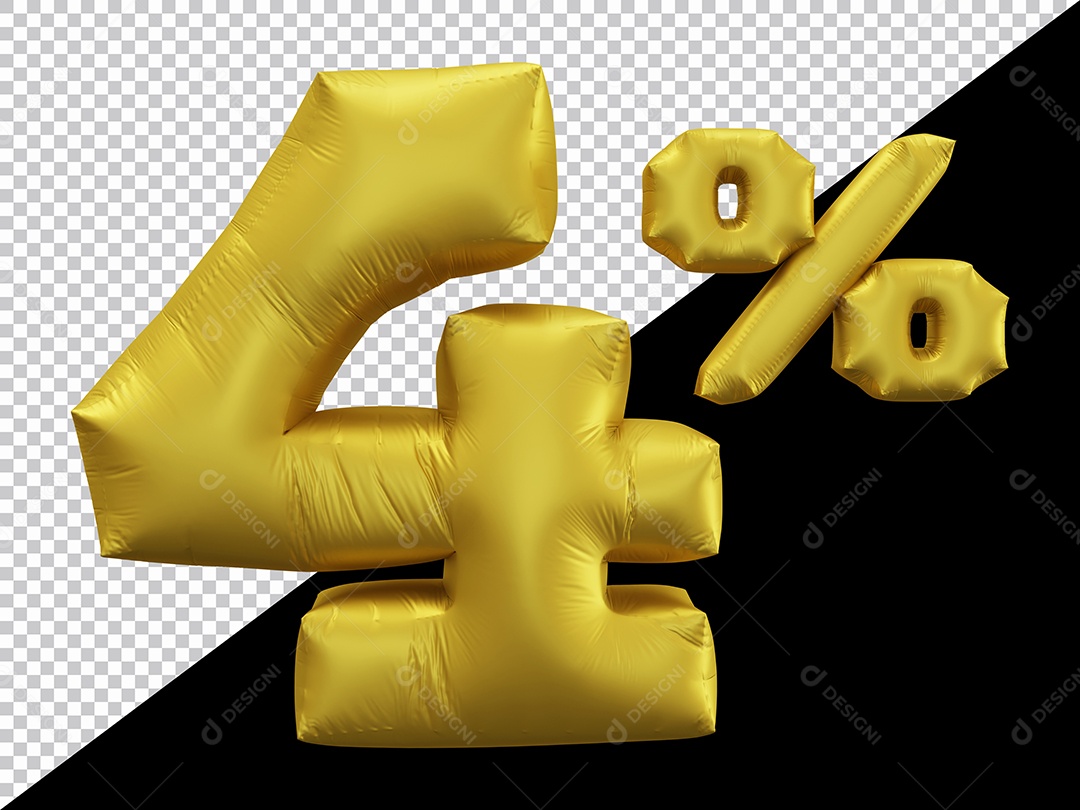 Balão 3D Número 4% por cento Dourado Elemento Para composição PSD