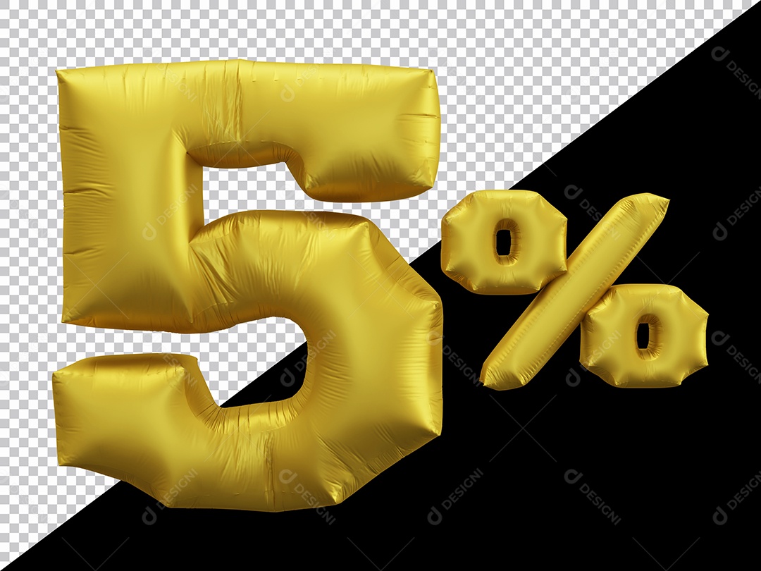 Balão 3D Número 5% por cento Dourado Elemento Para composição PSD