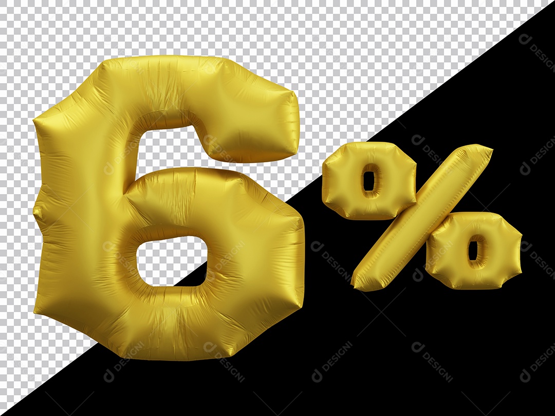 Balão 3D Número 6% por cento Dourado Elemento Para composição PSD