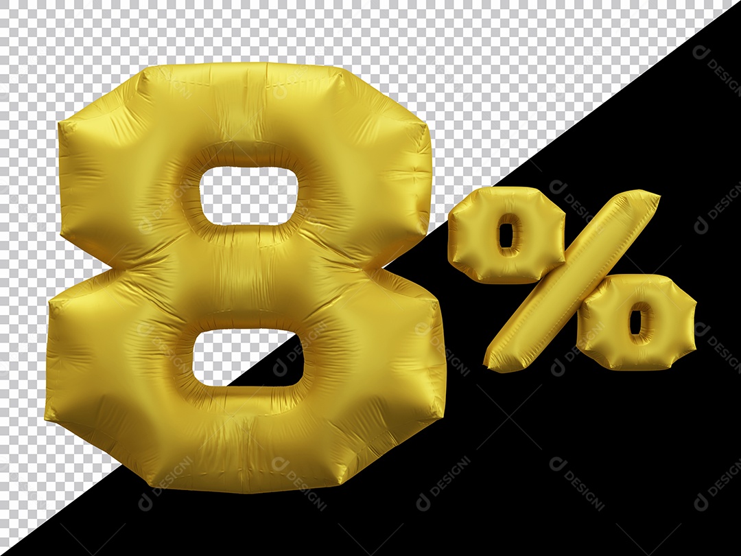 Balão 3D Número 8% por cento Dourado Elemento Para composição PSD