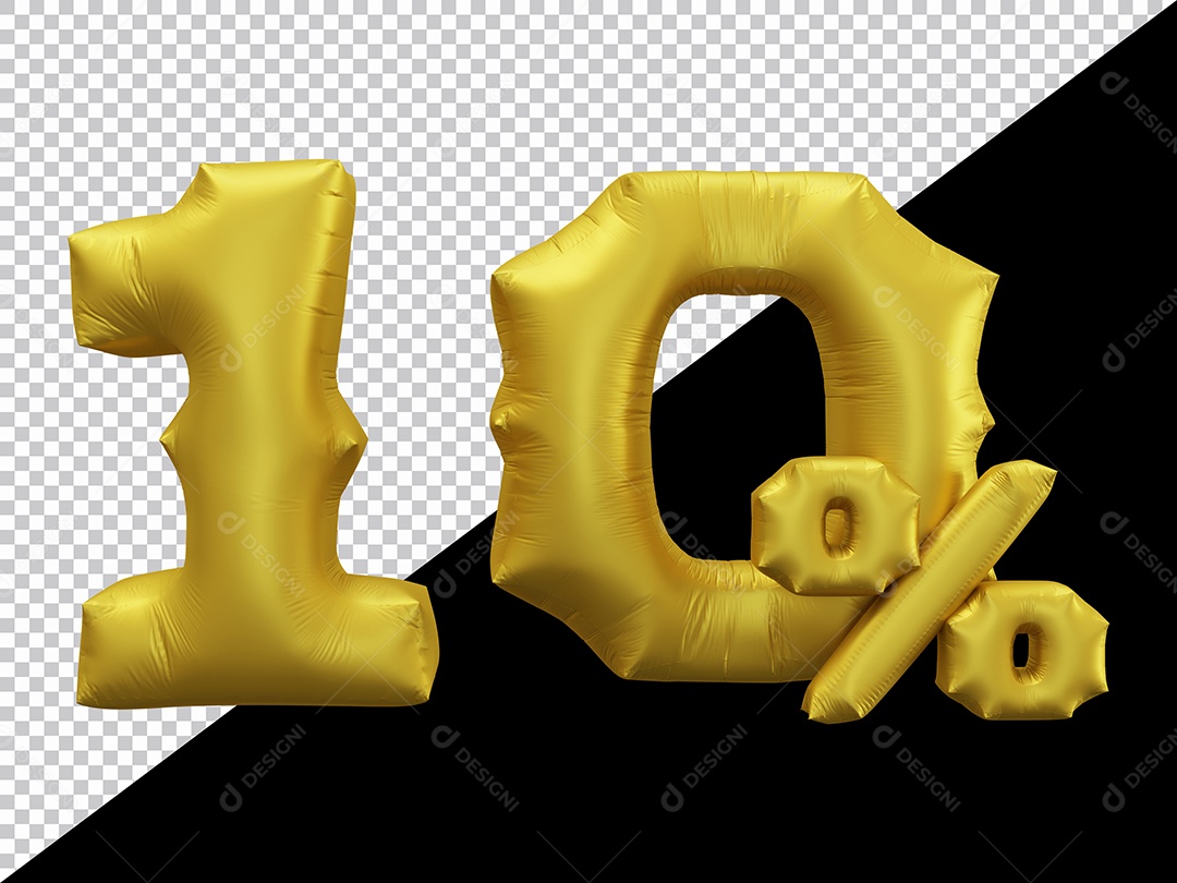 Balão 3D Número 10% por cento Dourado Elemento Para composição PSD