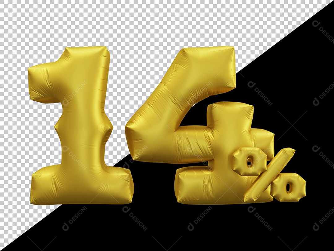 Balão 3D Número 14% por cento Dourado Elemento Para composição PSD