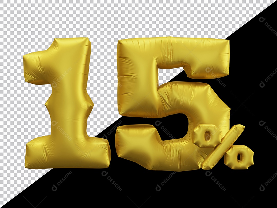 Balão 3D Número 15% por cento Dourado Elemento Para composição PSD