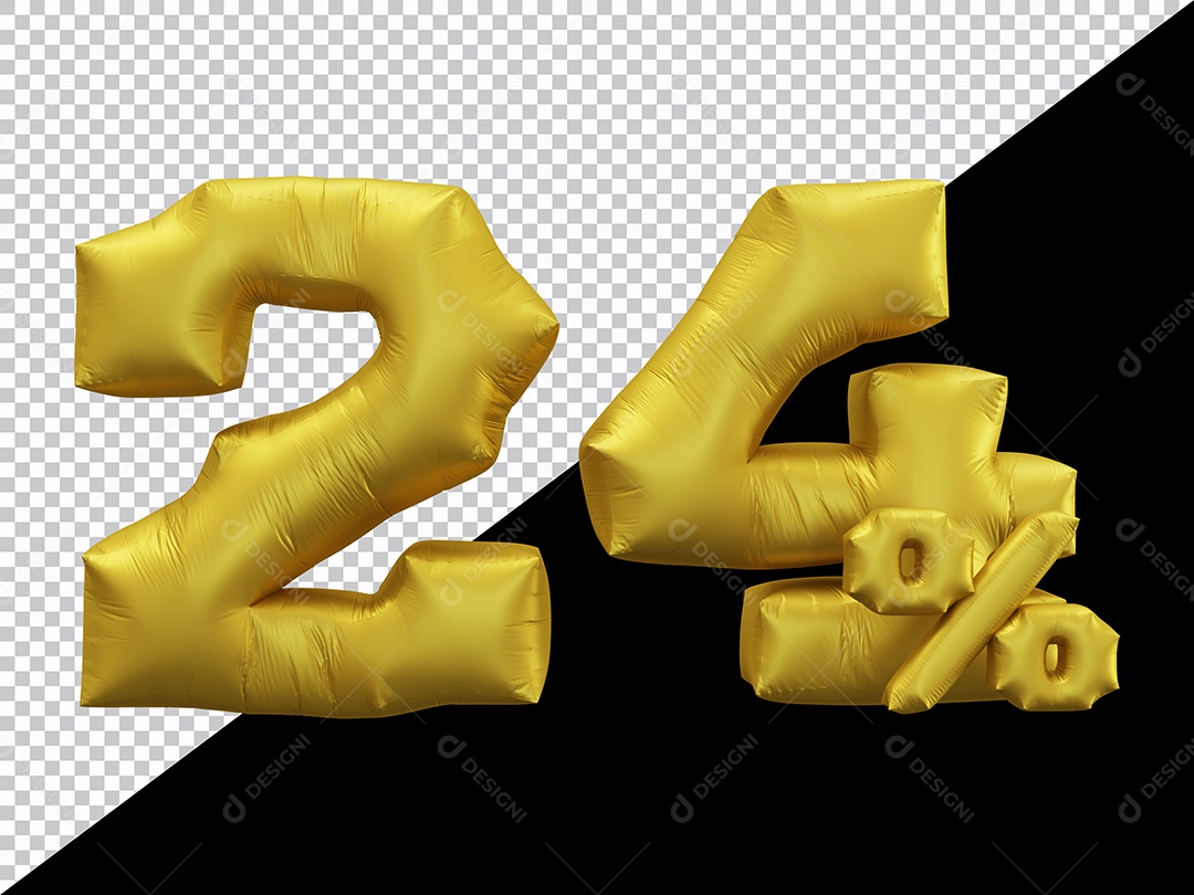 Balão 3D Número 24% por cento Dourado Elemento Para composição PSD