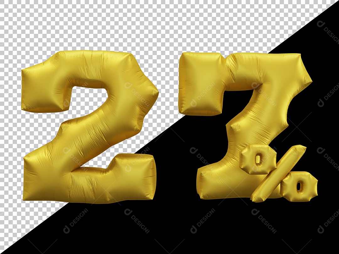 Balão 3D Número 27% por cento Dourado Elemento Para composição PSD