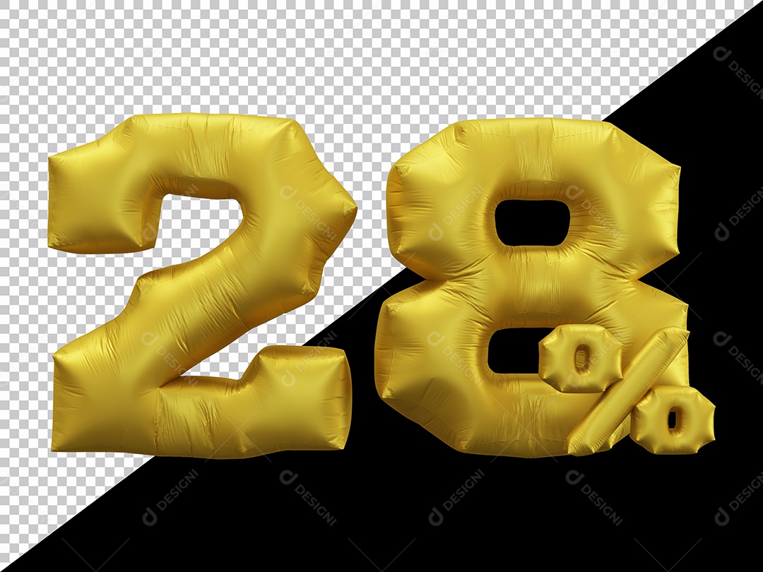 Balão 3D Número 28% por cento Dourado Elemento Para composição PSD