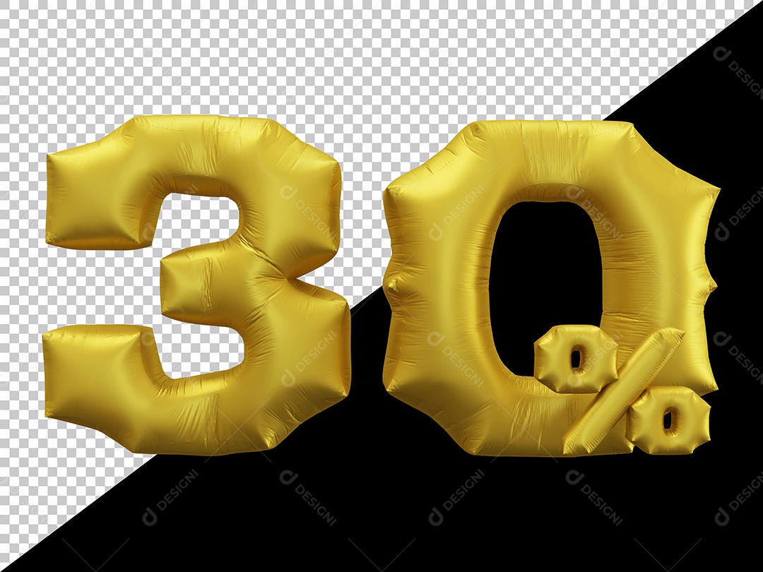 Balão 3D Número 30% por cento Dourado Elemento Para composição PSD
