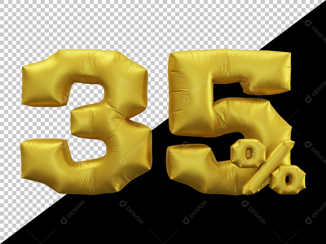 Balão 3D Número 35% por cento Dourado Elemento Para composição PSD