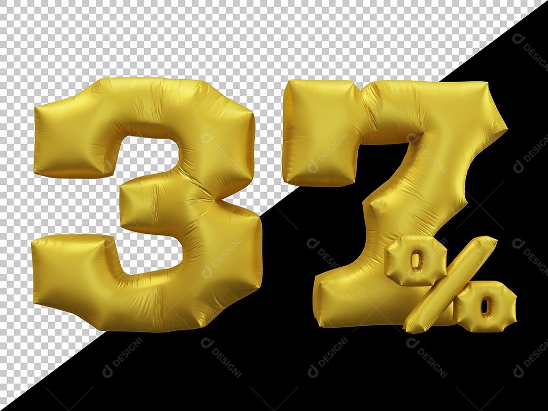 Balão 3D Número 37% por cento Dourado Elemento Para composição PSD