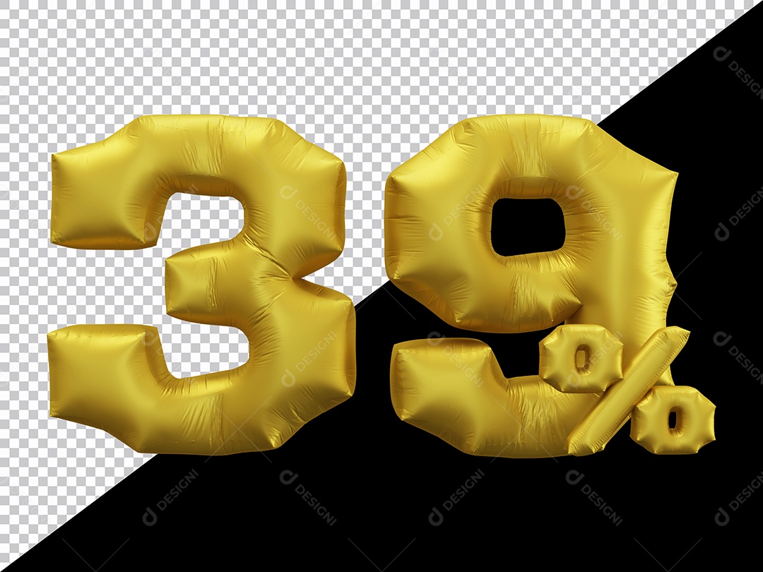 Balão 3D Número 39% por cento Dourado Elemento Para composição PSD