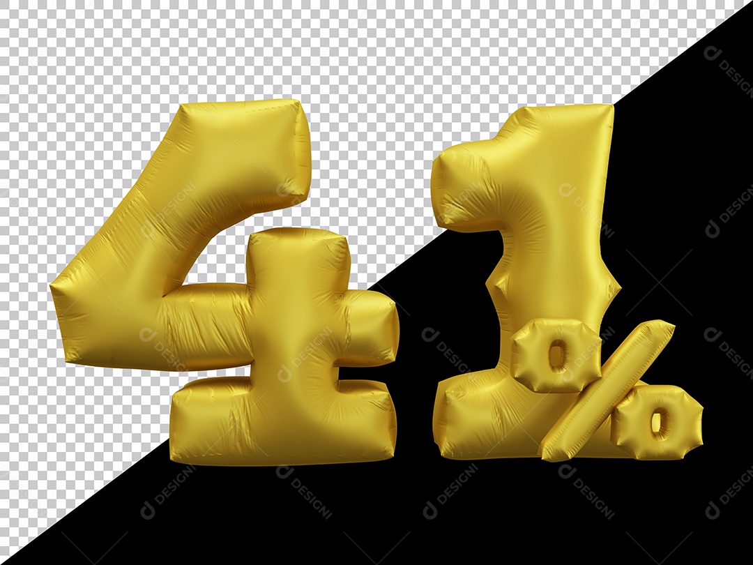 Balão 3D Número 41% por cento Dourado Elemento Para composição PSD