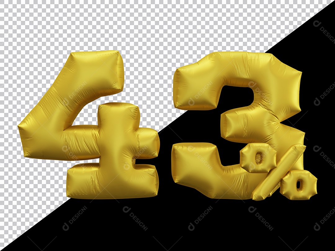 Balão 3D Número 43% por cento Dourado Elemento Para composição PSD