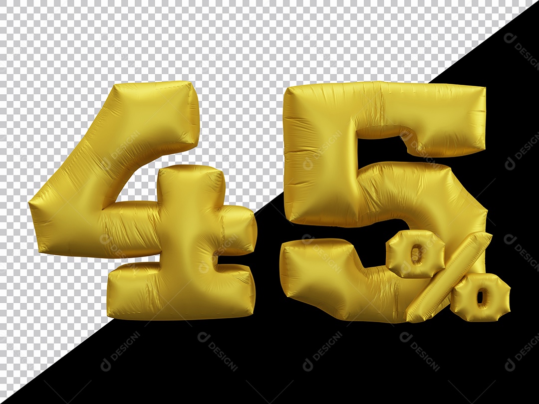 Balão 3D Número 45% por cento Dourado Elemento Para composição PSD