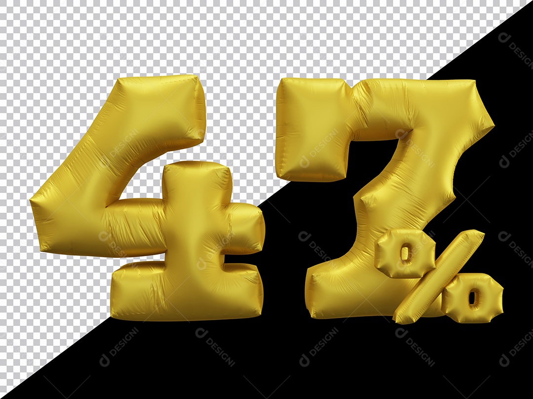 Balão 3D Número 47% por cento Dourado Elemento Para composição PSD