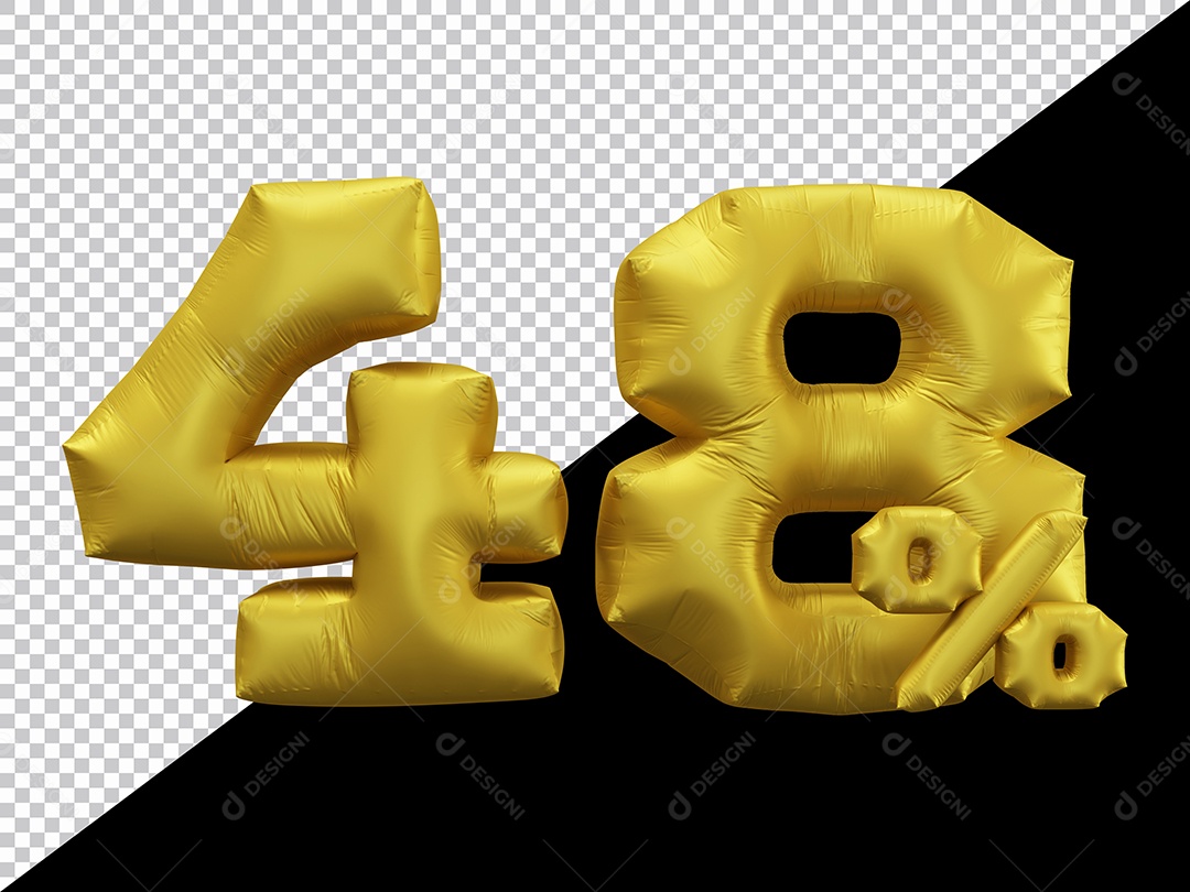Balão 3D Número 48% por cento Dourado Elemento Para composição PSD