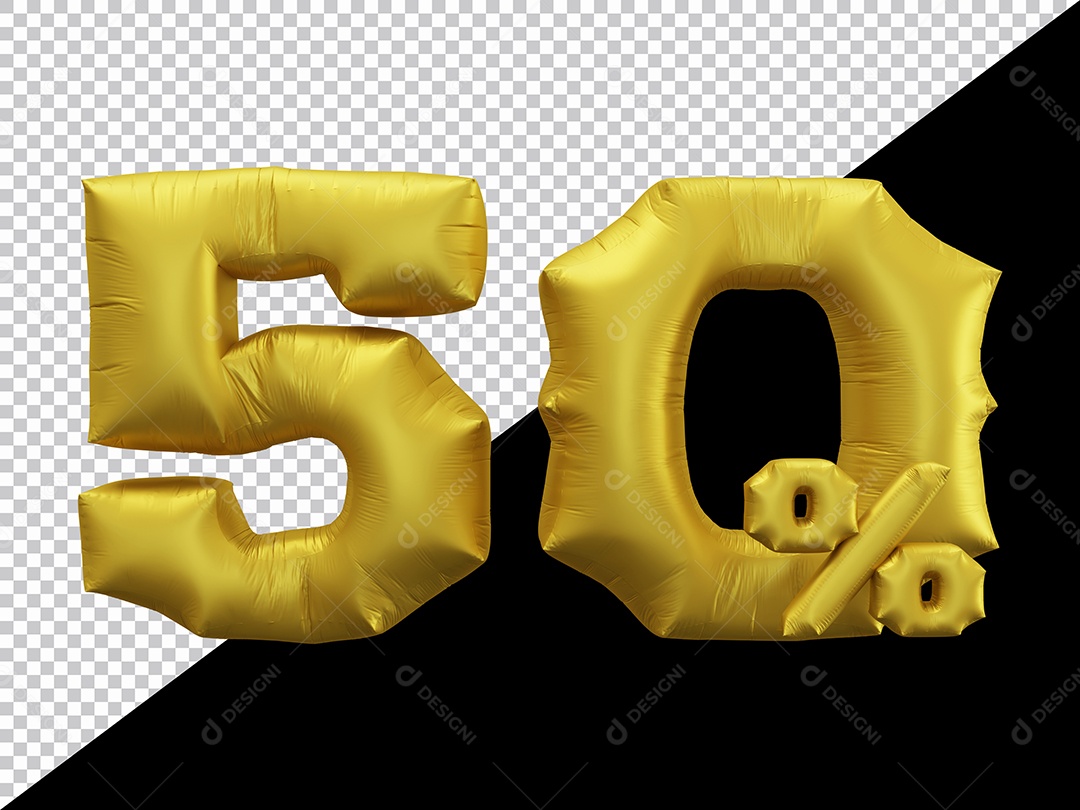 Balão 3D Número 50% por cento Dourado Elemento Para composição PSD