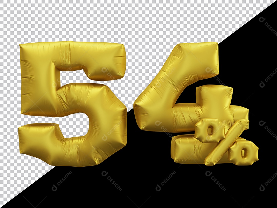 Balão 3D Número 54% por cento Dourado Elemento Para composição PSD