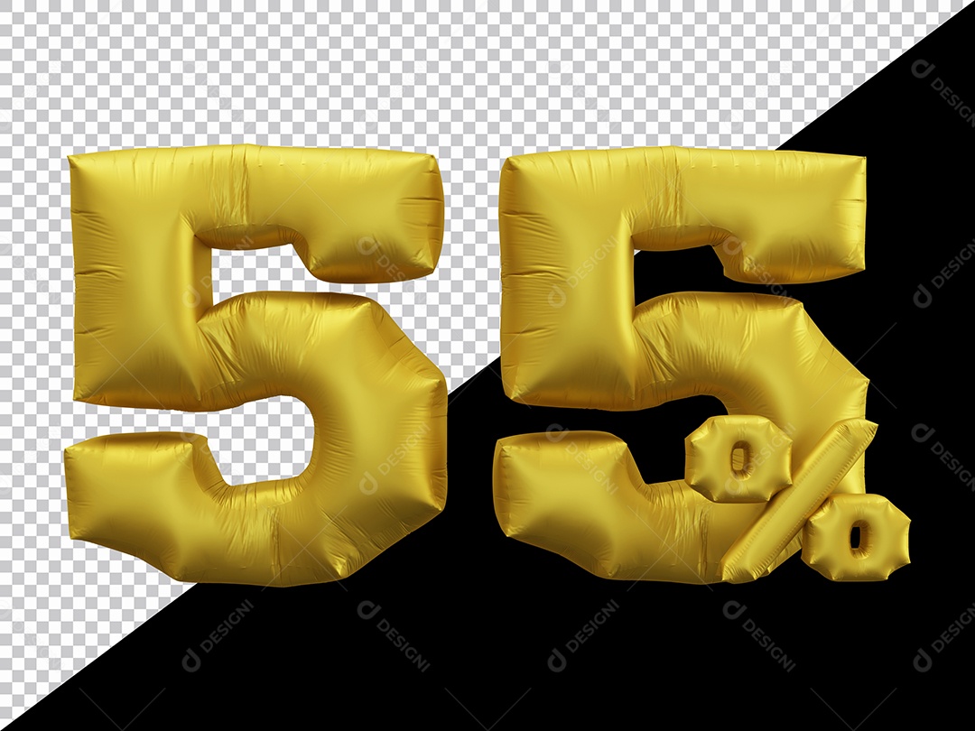 Balão 3D Número 55% por cento Dourado Elemento Para composição PSD