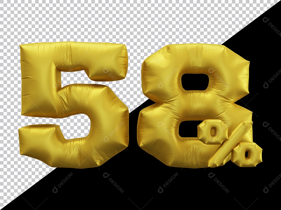 Balão 3D Número 58% por cento Dourado Elemento Para composição PSD