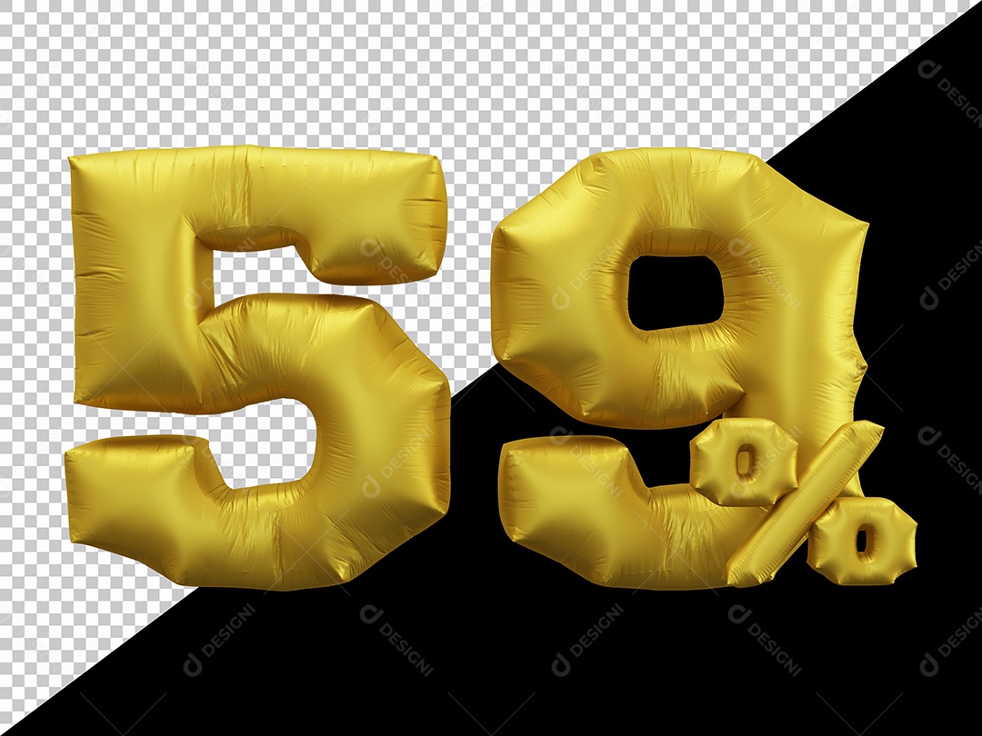 Balão 3D Número 59% por cento Dourado Elemento Para composição PSD
