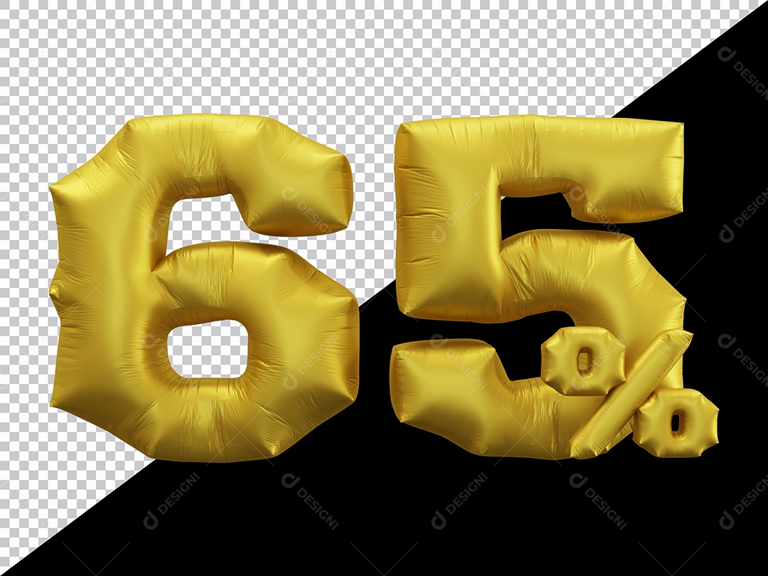 Balão 3D Número 65% por cento Dourado Elemento Para composição PSD