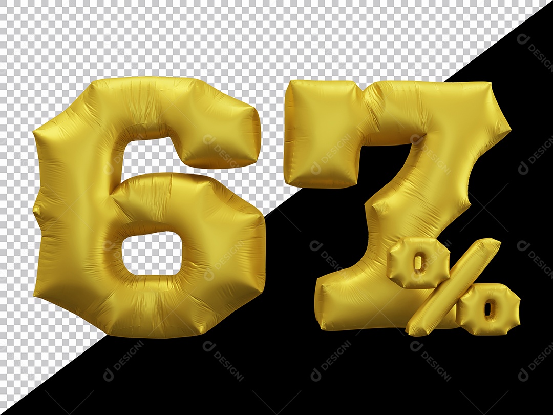 Balão 3D Número 67% por cento Dourado Elemento Para composição PSD