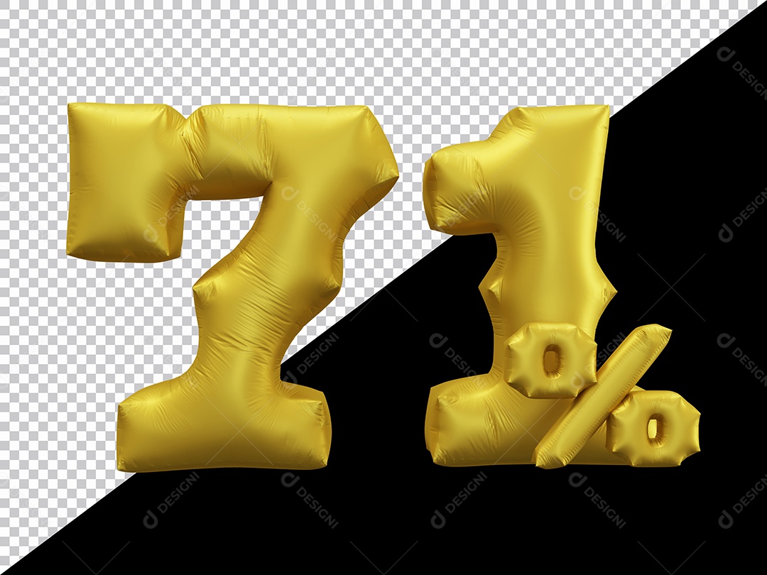 Balão 3D Número 71% por cento Dourado Elemento Para composição PSD