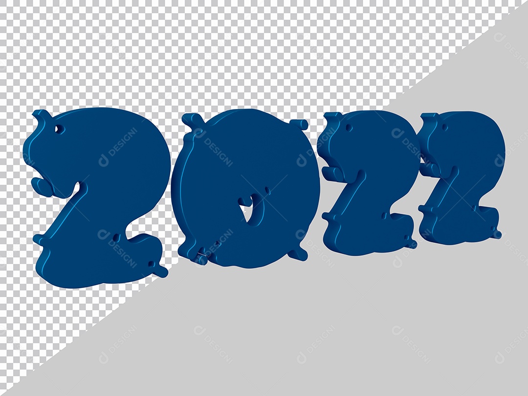 Número 3D 2022 Azul Para composição PSD