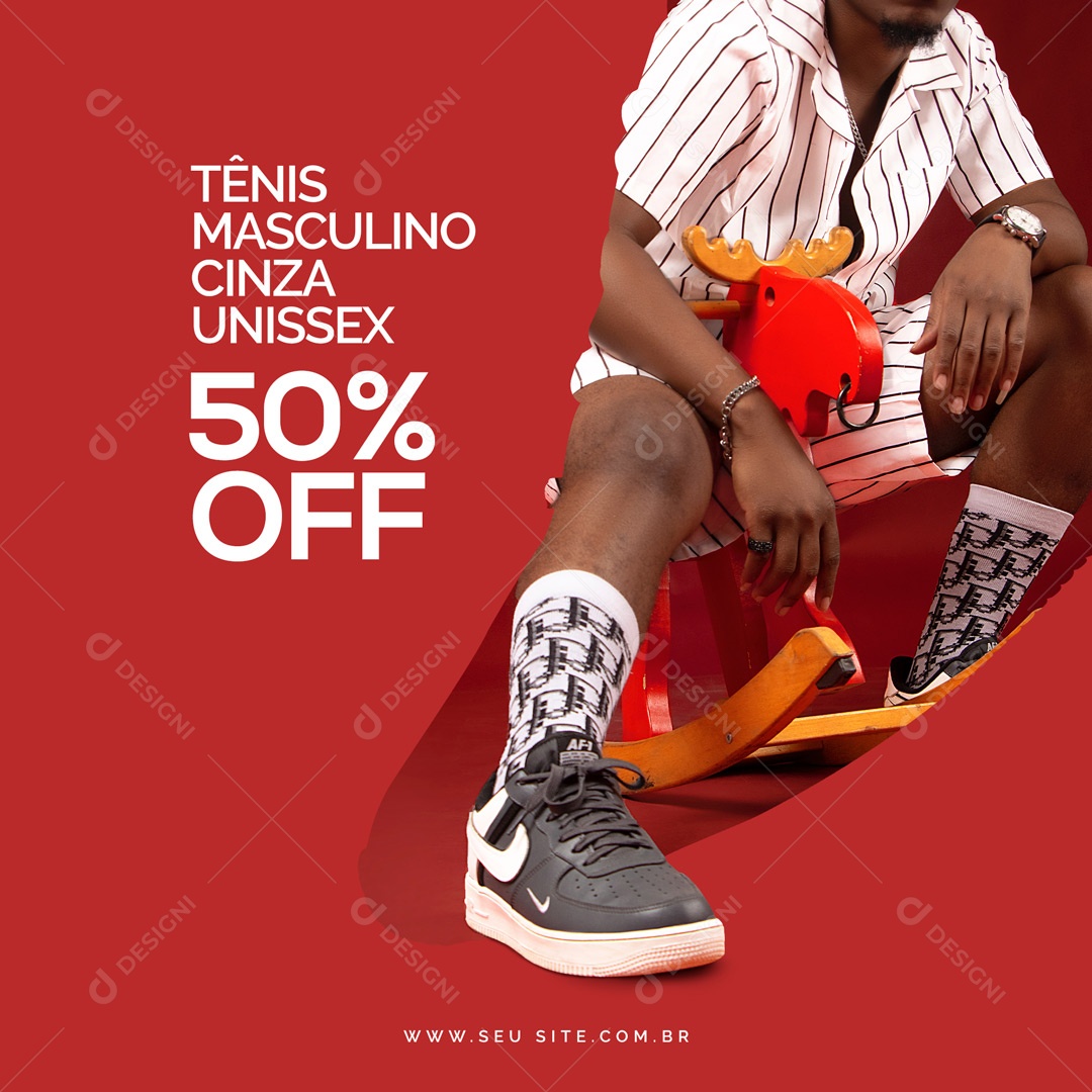 Tênis Masculino Cinza Unissex Loja de Tênis Social Media PSD Editável