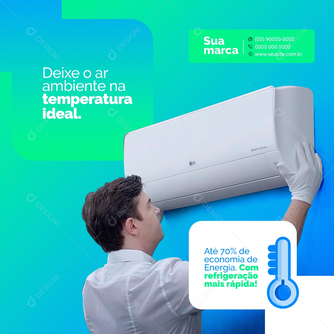 Deixe o Ar Ambiente na Temperatura Ideal. Manutenção Ar Condicionado Social Media PSD Editável