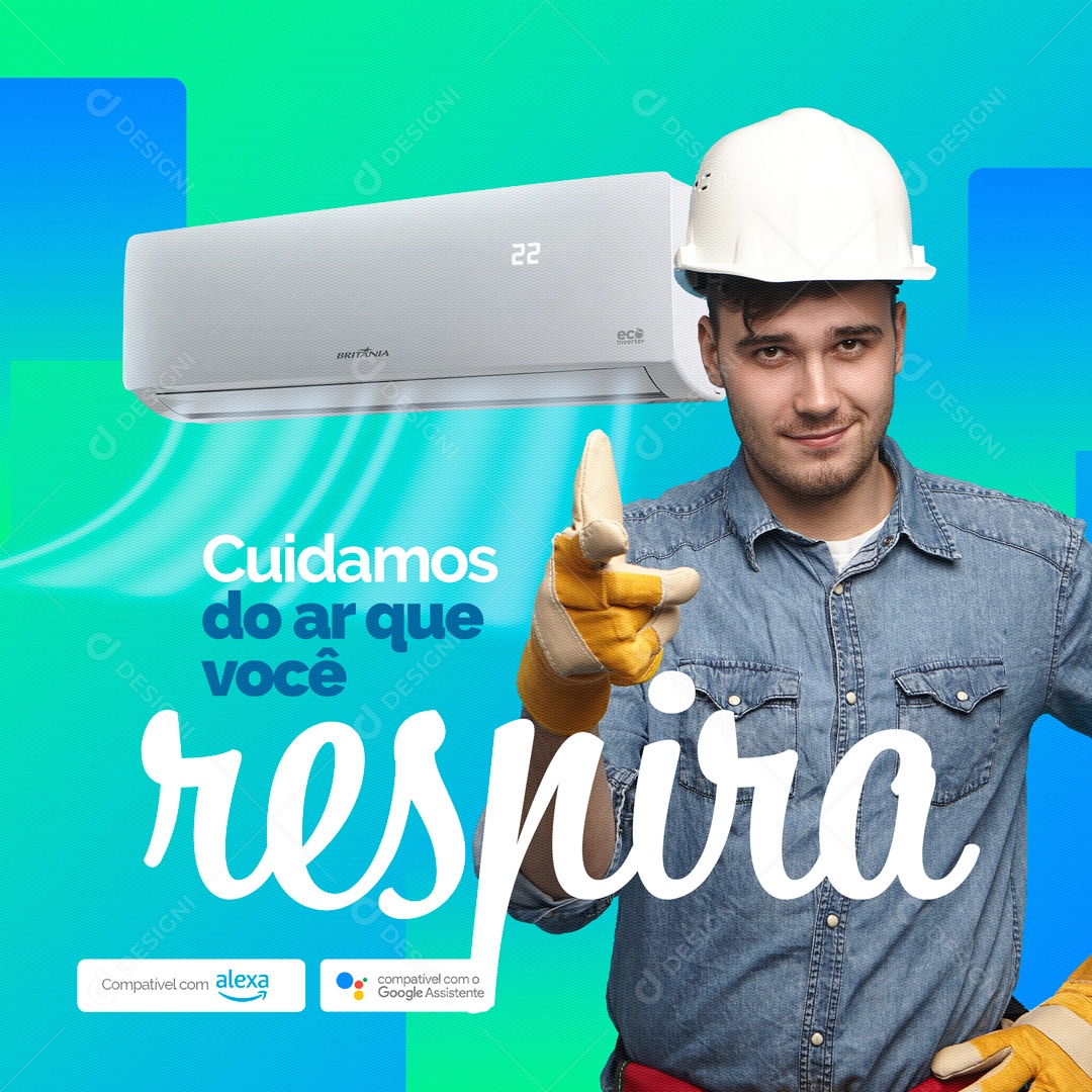 Cuidamos do Ar que Você Respira Manutenção de Ar Condicionado Social Media PSD Editável