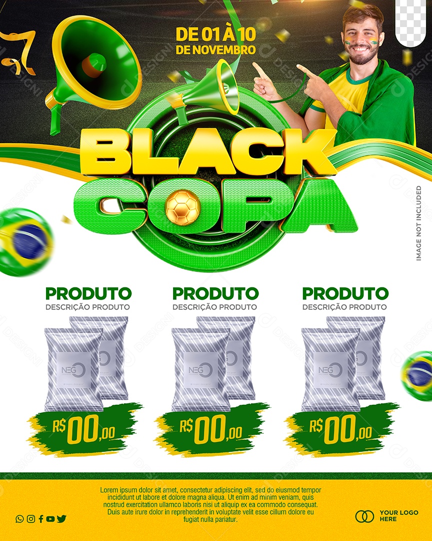 Black Copa de 1 à 10 de Novembro Social Media PSD Editável