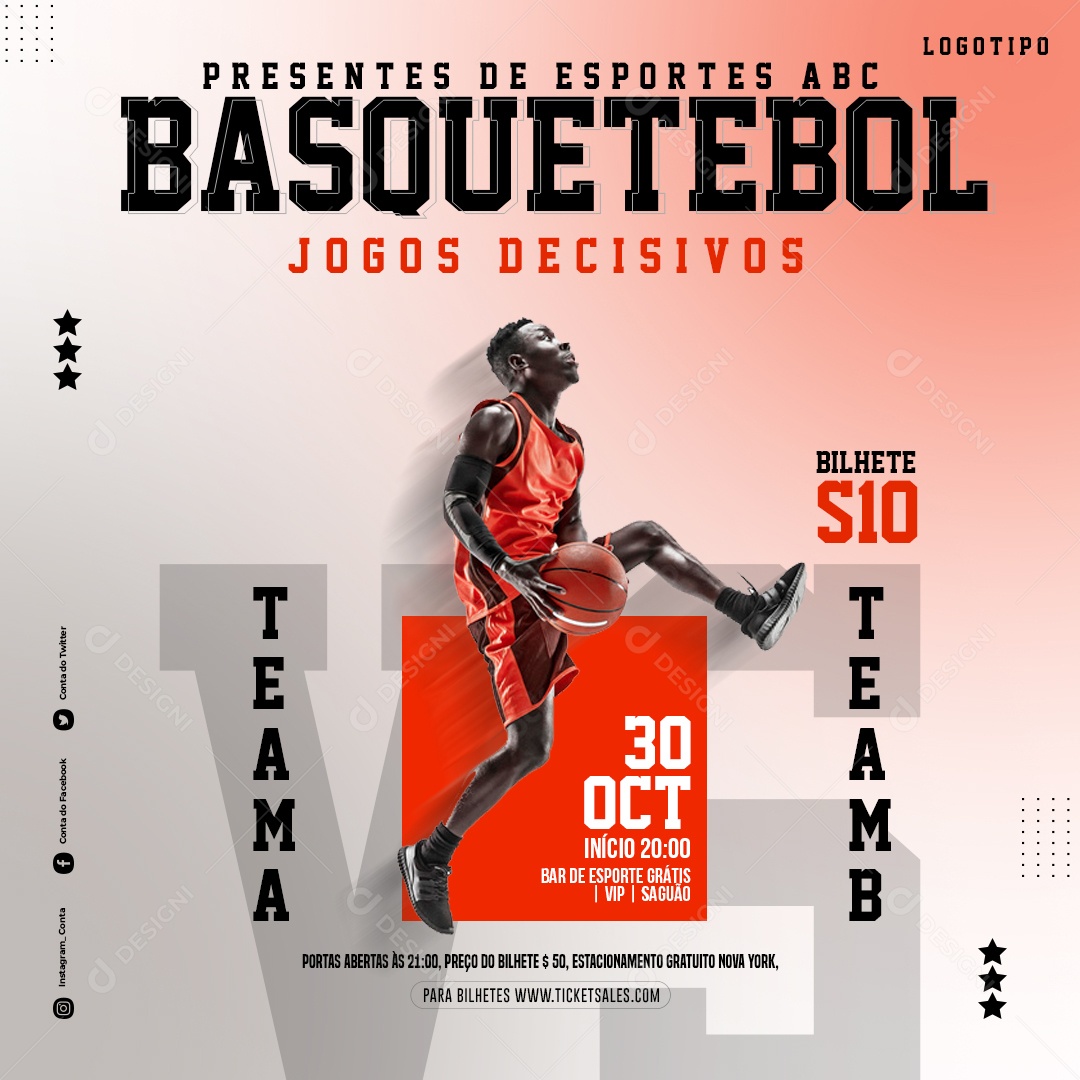 Social Media Esporte Basquetebol Presentes de Esportes ABC PSD Editável