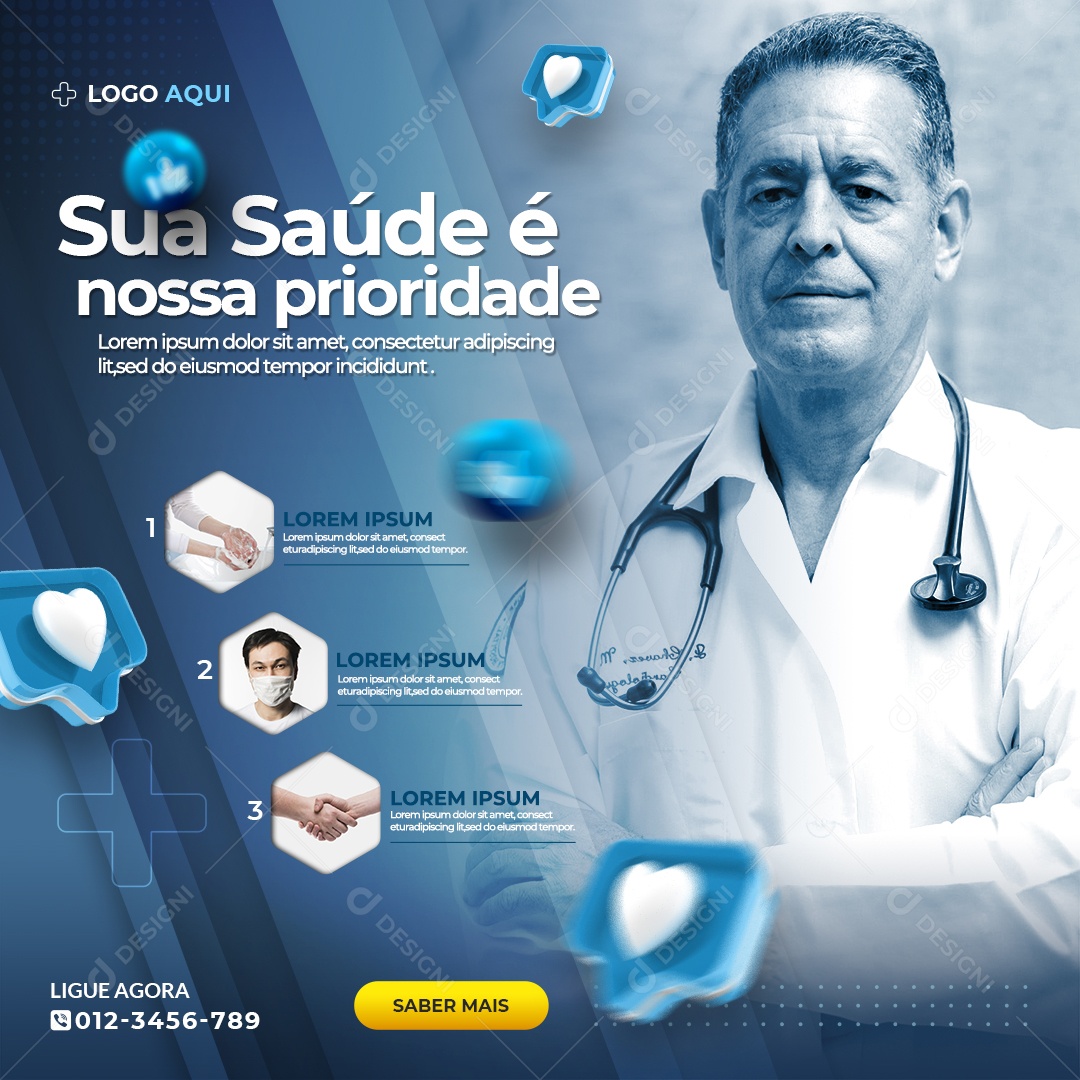Social Media Clínica Médica Sua Saúde é Nossa Prioridade PSD Editável