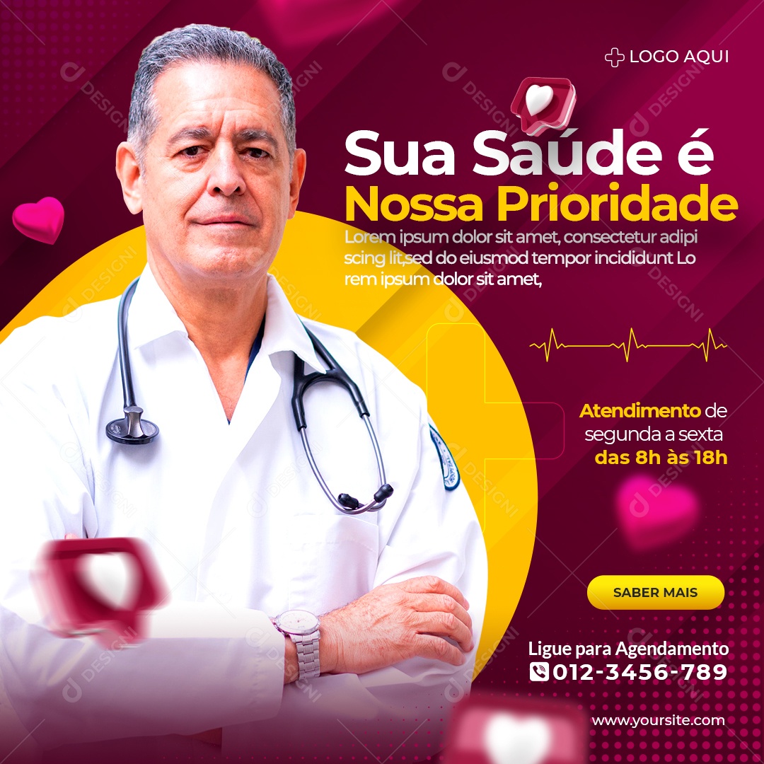 Social Media Clínica Médica Sua Saúde É Nossa Prioridade PSD Editável