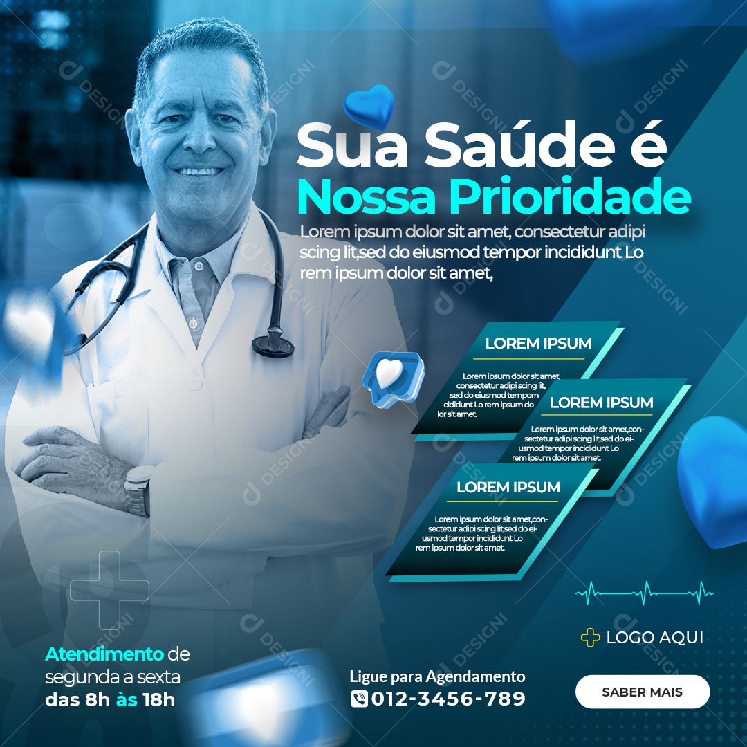 Social Media Clínica Médica Sua Saúde é Nossa Prioridade PSD Editável