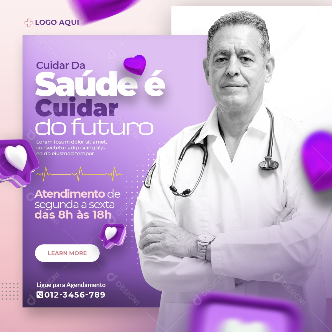 Social Media Clínica Médica Cuidar da Saúde é Cuidar do Futuro PSD Editável