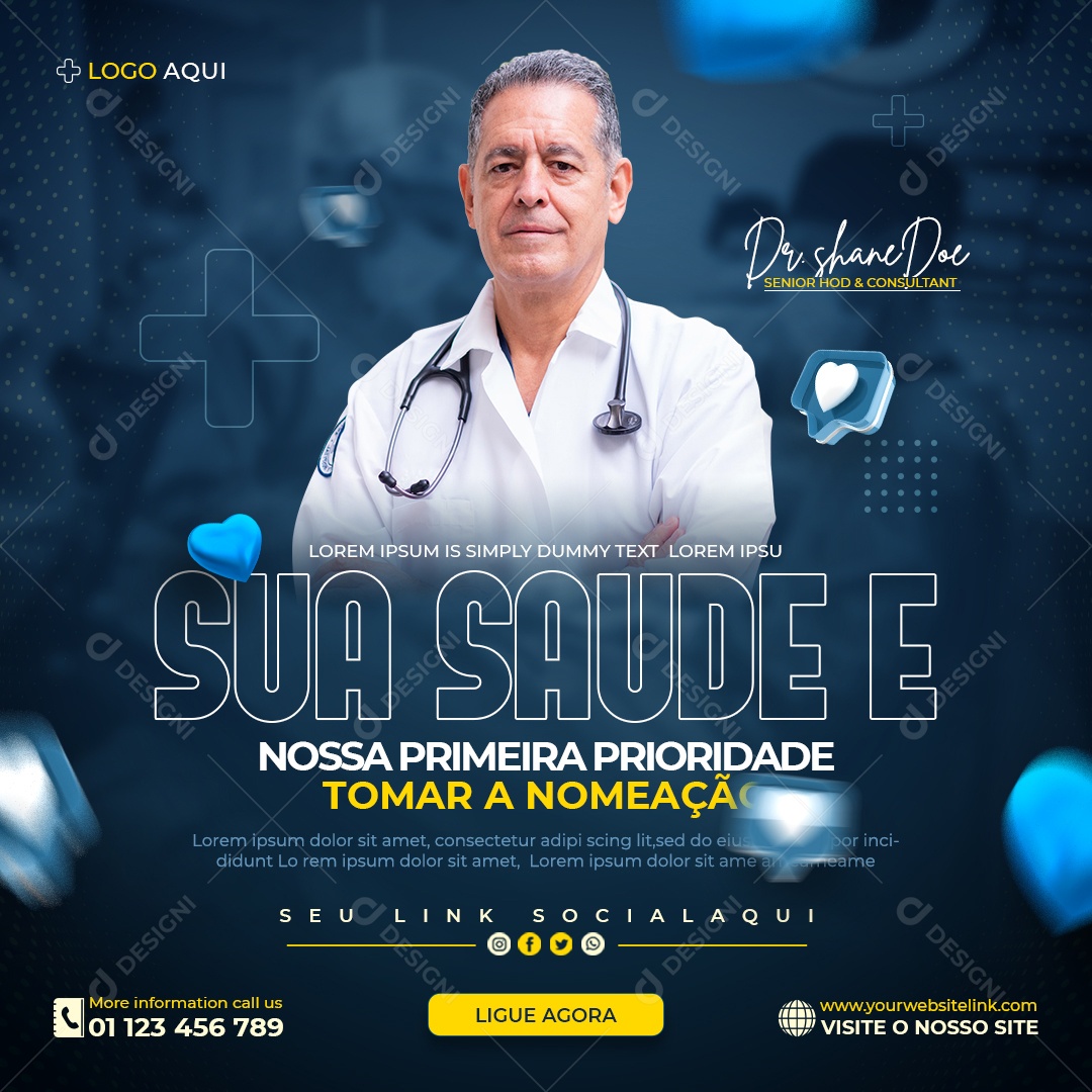 Social Media Clínica Médica Sua Saúde é Nossa Prioridade PSD Editável