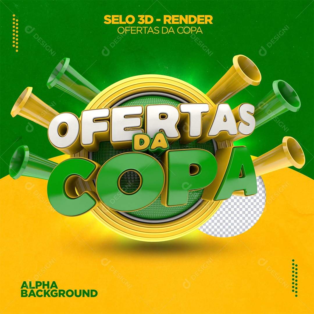 Ofertas da Copa Selo 3D Verde Amarelo e Branco para Composição PSD