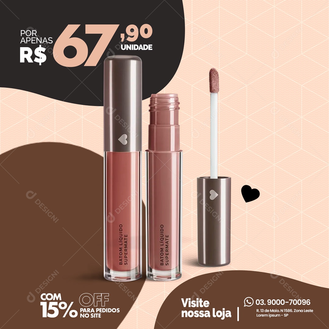 Para Pedidos no Site 15% Off Maquiagem Make Up Social Media PSD Editável