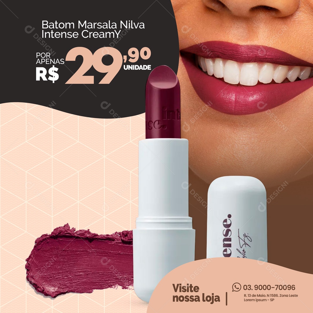 Batom Marsala Por 29,90 Visite Nossa Loja Maquiagem Social Media PSD Editável