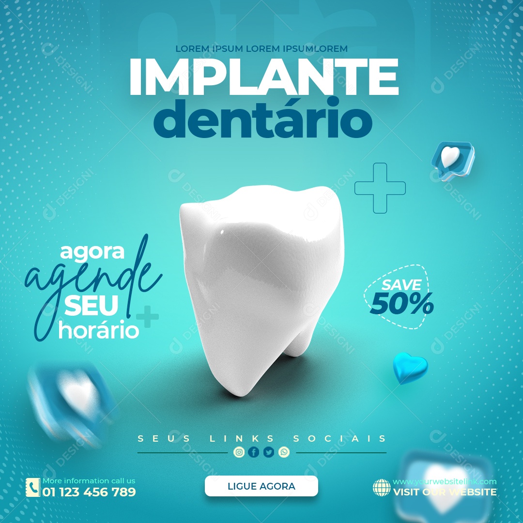 Social Media Odontologia Implante Dentário PSD Editável