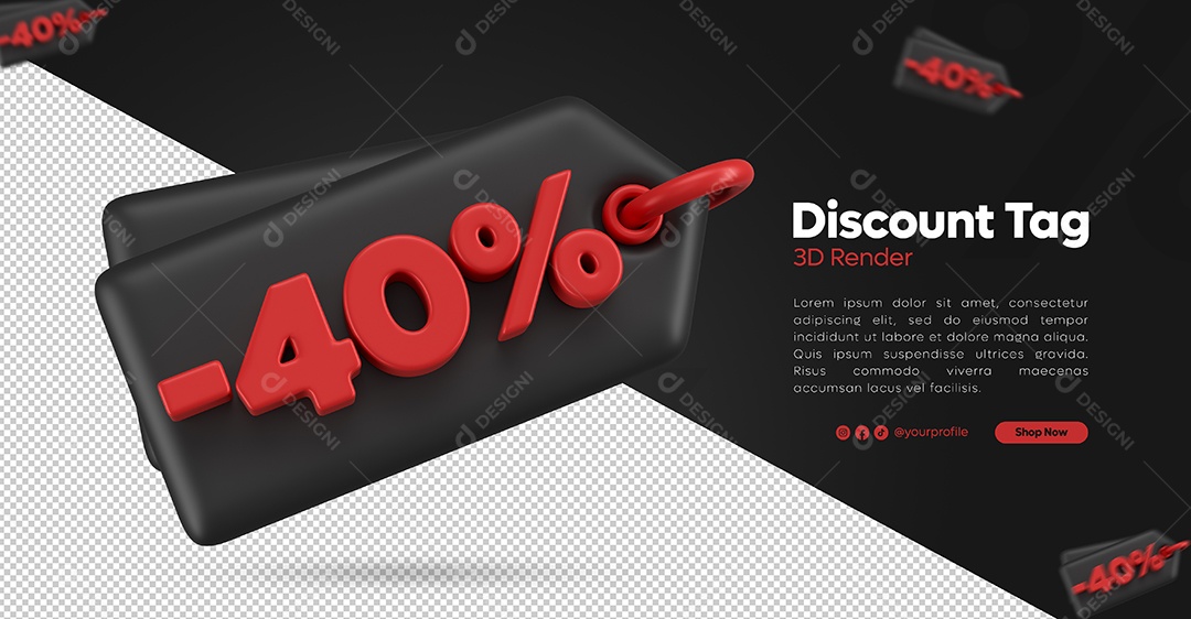 Tag de Desconto -40% Vermelho e Preto Elemento 3D Para Composição PSD